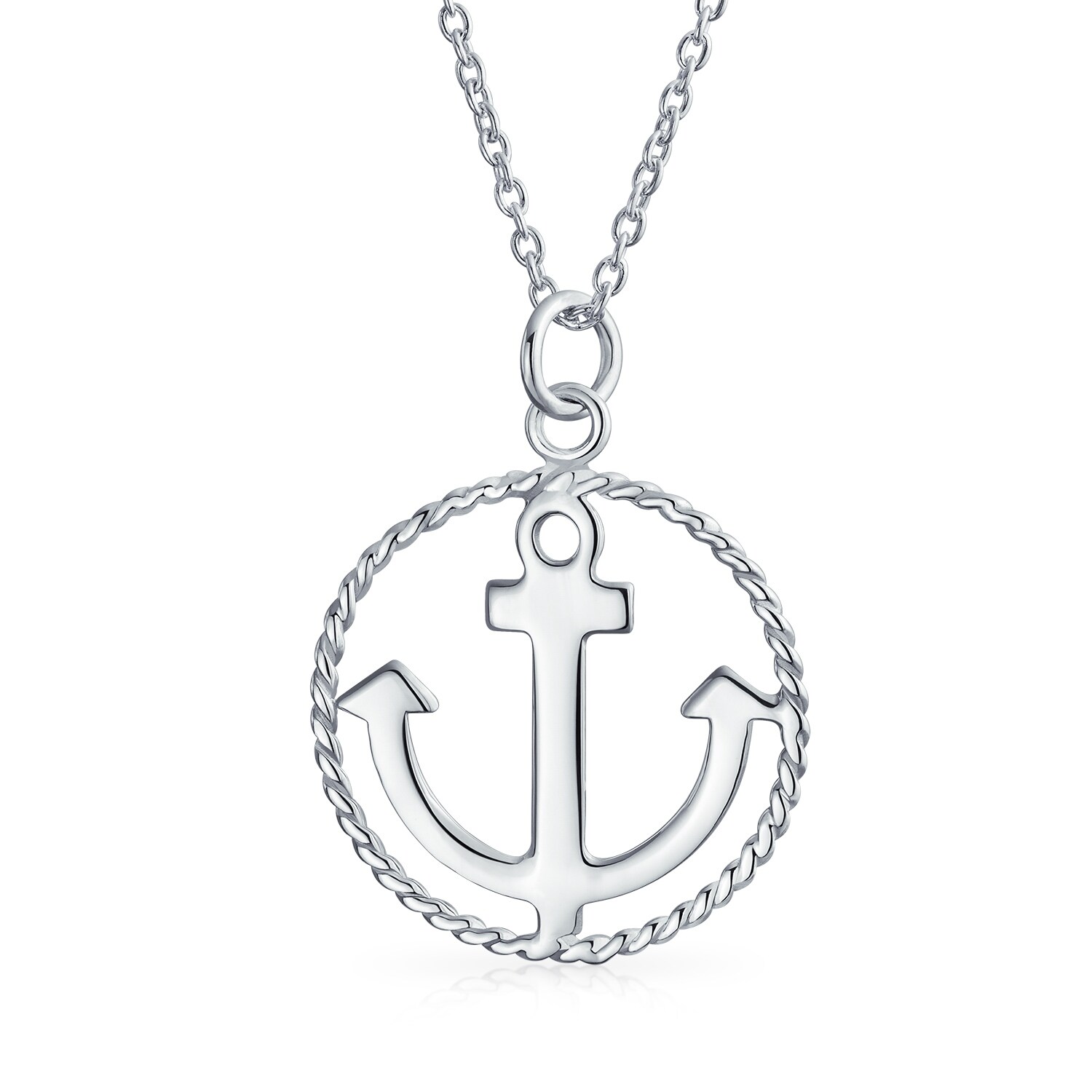 Handcrafted Solid 925 Sterling Silver Round Boat Anchor And Rope Pendant