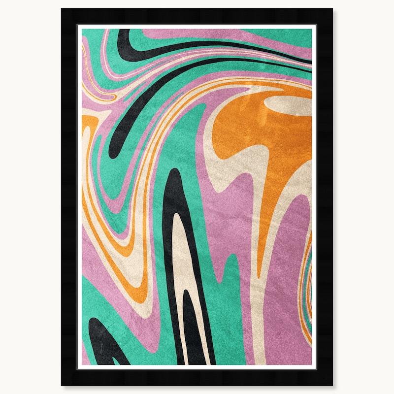 Wynwood Studio Neon Cascade Framed Retro Colorful Abstract Prints - 15 x 21 - Black