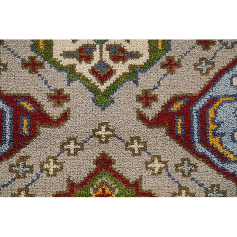 Geometric Kazak Indian Rug Hand-Knotted Wool Carpet - 2'6"x 6'0"