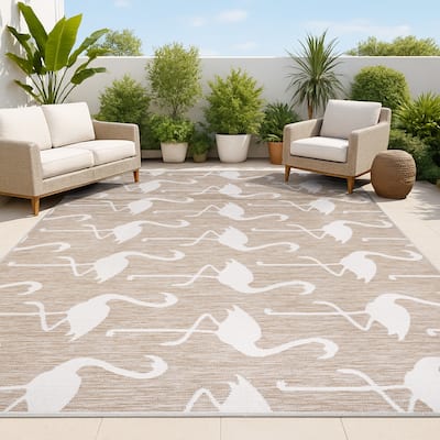 JONATHAN Y Liana Casual Coastal Flamingos Two-Tone Indoor/Outdoor Area Rug