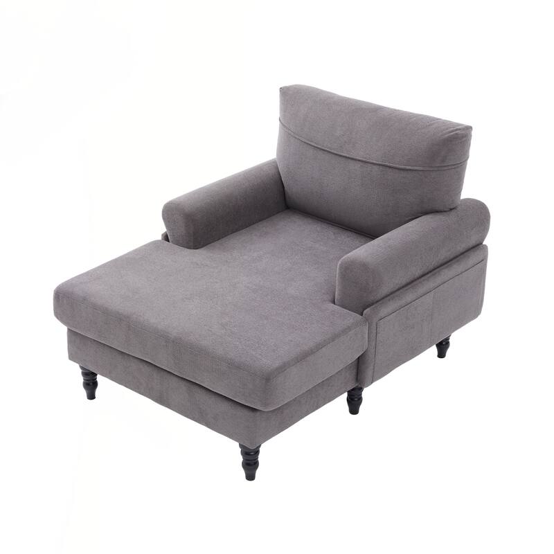 Modern Minimalist Chenille Fabric Chaise Lounge Recliner Single Sofa Living Room Bedroom