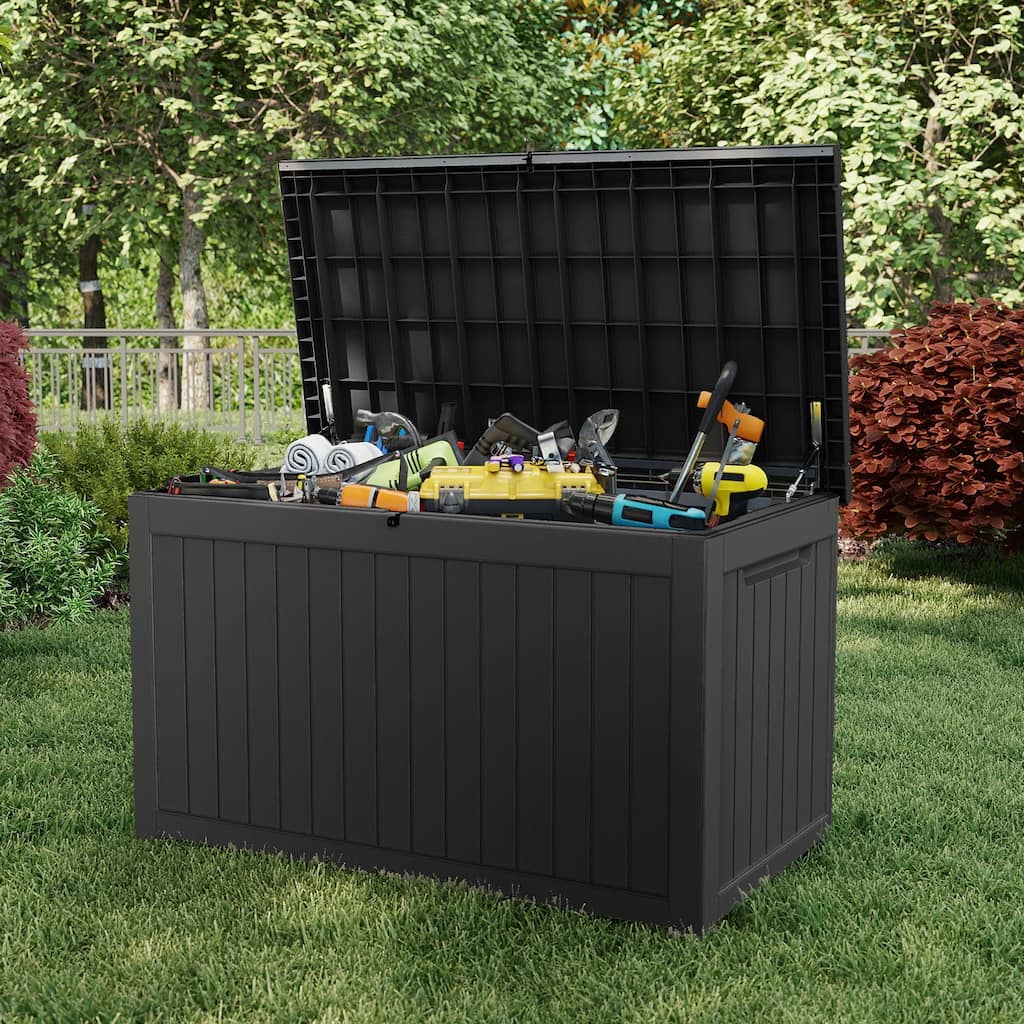 Deck Box Outdoor Storage, XXL Waterproof Resin Patio Storage Box Lockable, Large Outdoor Cushion Storage for Patio Furniture
