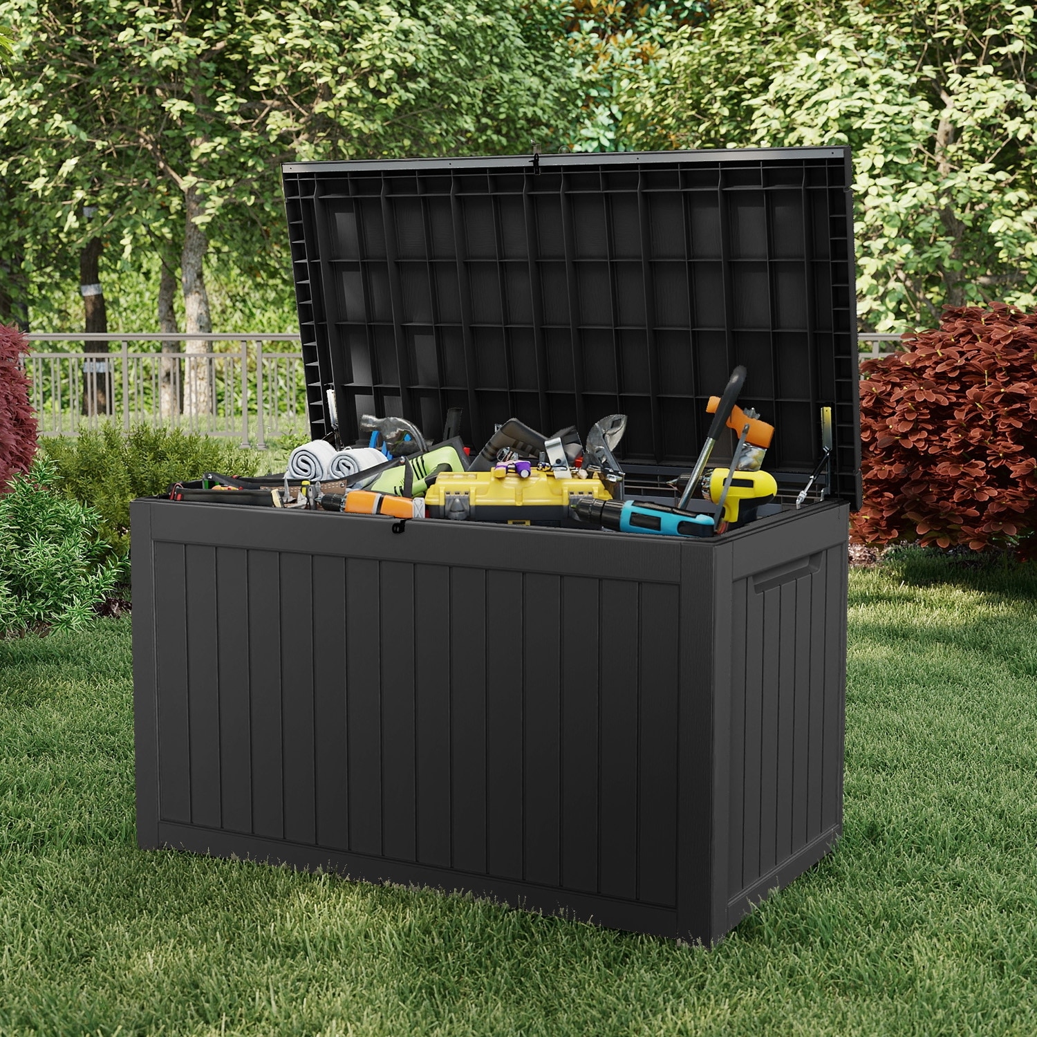 Deck Box Outdoor Storage, XXL Waterproof Resin Patio Storage Box Lockable, Large Outdoor Cushion Storage for Patio Furniture