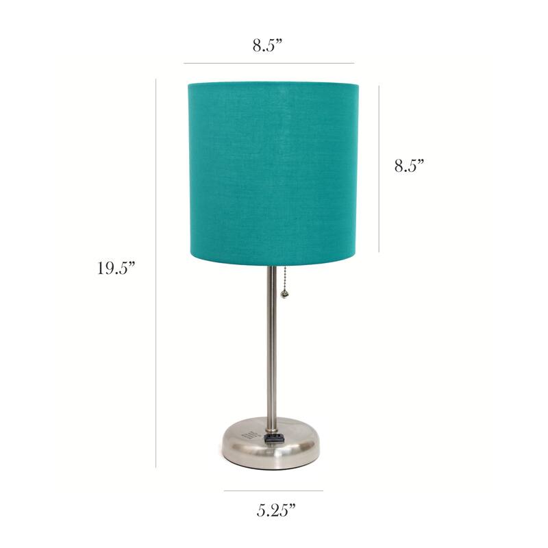 19.5 in. Brushed Steel Finish Table Lamp with Green Shade, Durable Stick Lamp for End/Side Tables