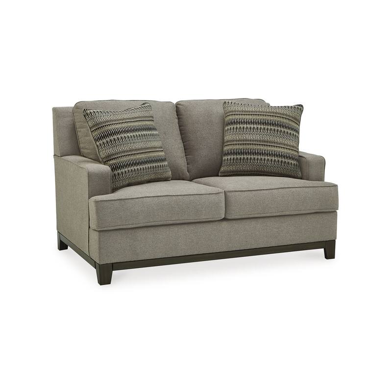 Kenny Loveseat, 2 Accent Throw Pillows, 63 Inch Soft Gray Polyester