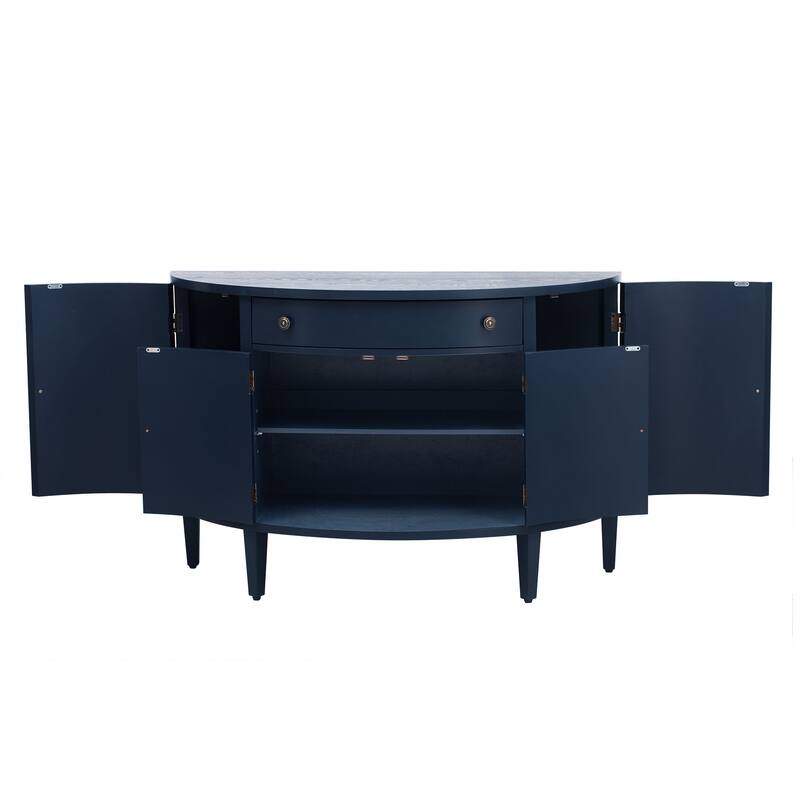 Fraxinus Mandschuric Solid Wood Side Cabinet Curved Storage Buffet Cabinet Sideboard with Adjustable Shelves and Drawer