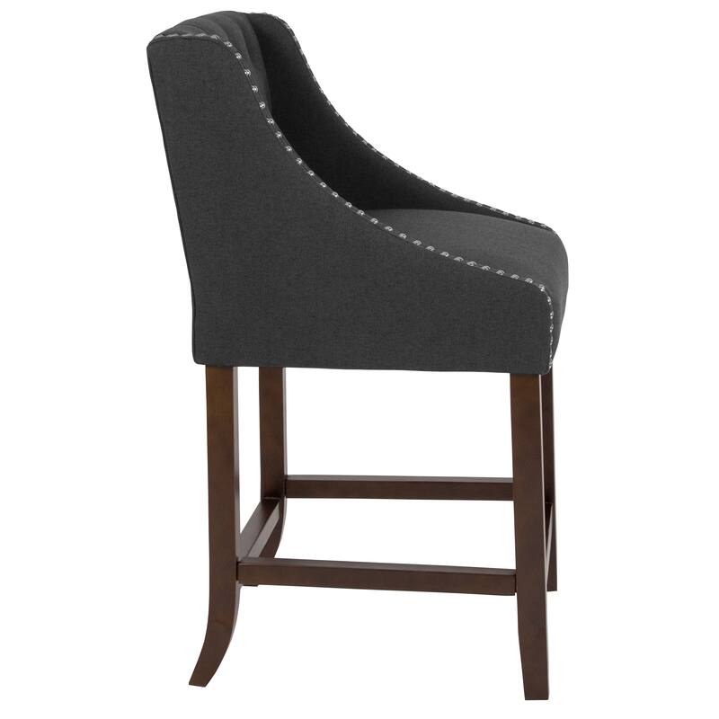 Transitional Tufted Upholstered/Walnut Finish Counter Stool (Set of 2)