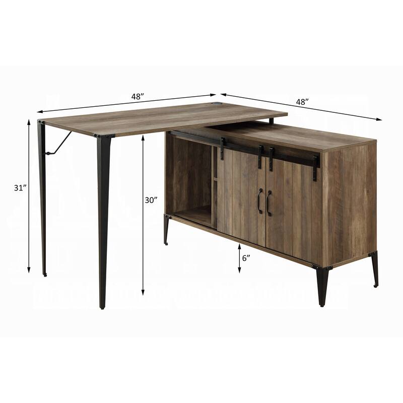 Spacious L-Shaped Desk with Barn Door Storage, USB Ports, and Contemporary Black Metal Frame for Versatile Workspaces