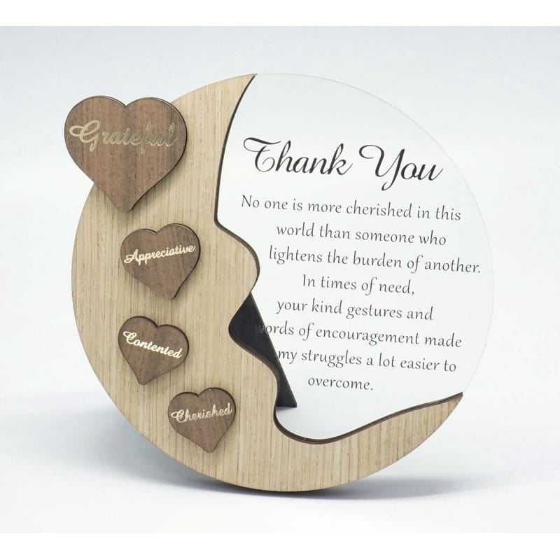 Moon With Words On Hearts And Text Message- Thank You Plaque