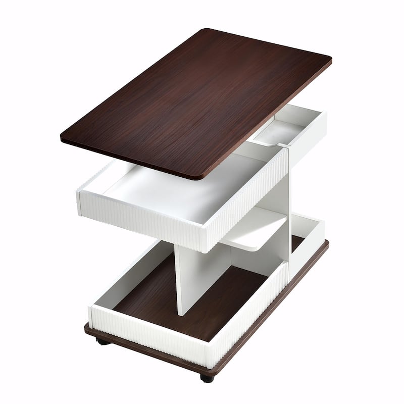 Modern Multifunctional Sofa Side Table with Lift-Top, 360° Rotating Top