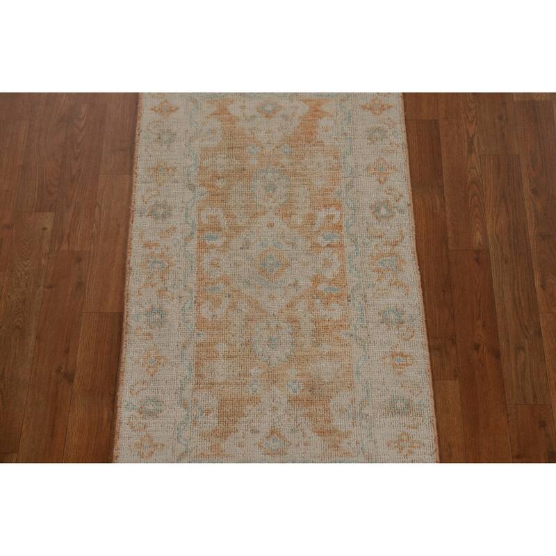 Muted Traditional Oushak Turkish Oriental Rug Wool Hand-knotted Carpet - 1'11" x 3'9"