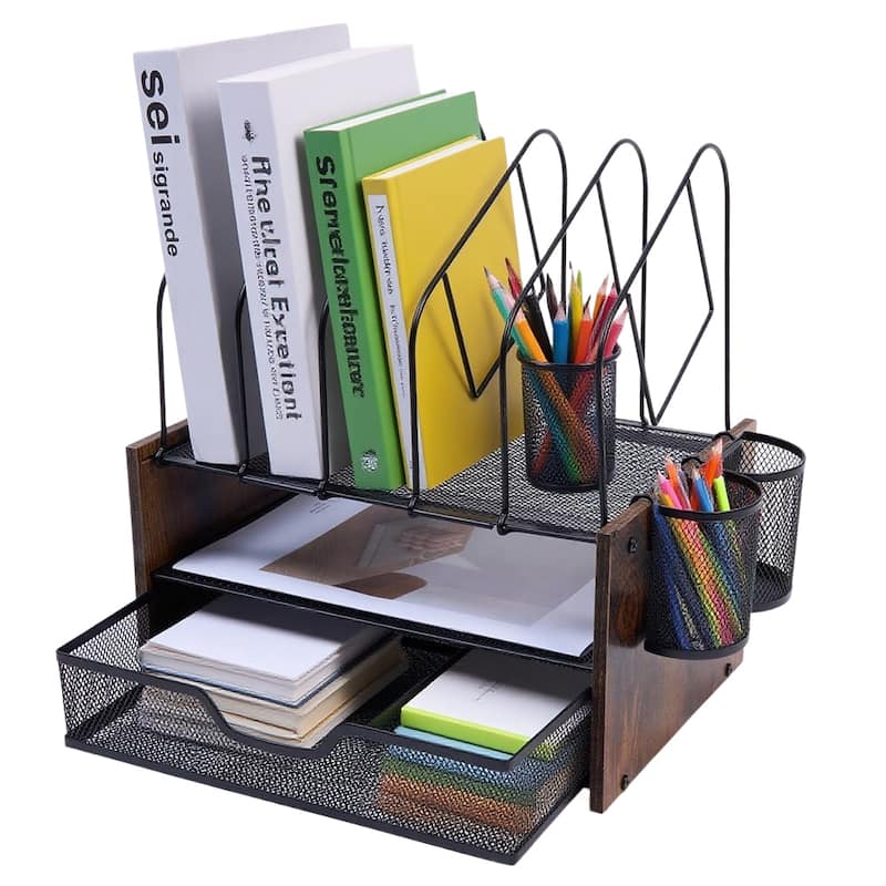 Desktop Organizer Desk Accessories With File Letter Holder And Drawer - Black - Drawer Organizer - Handmade