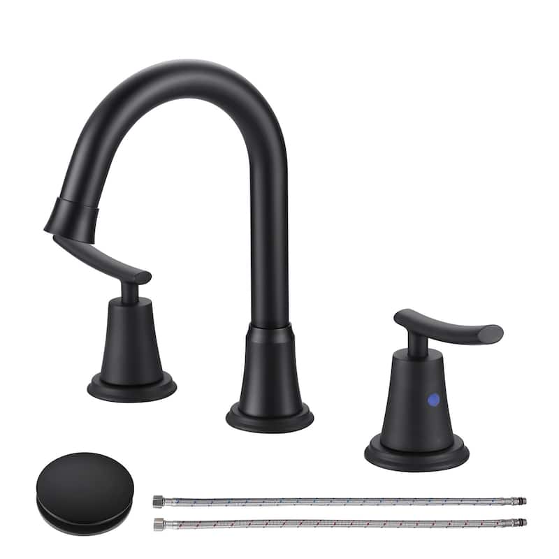 WOWOW 8 in. Widespread Double Handle Bathroom Sink Faucet - Matte Black