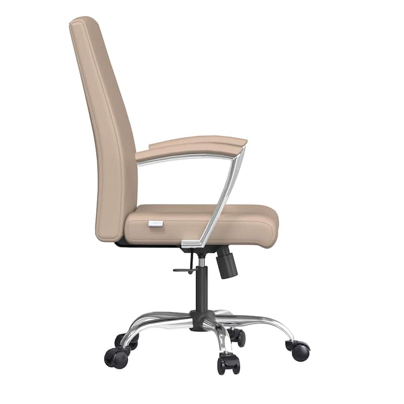 Evander Ergonomic Leather Office Desk Chair with Aluminum Frame, Foam Cushion, Fixed Armrests, 360° Swivel & Quick Assembly