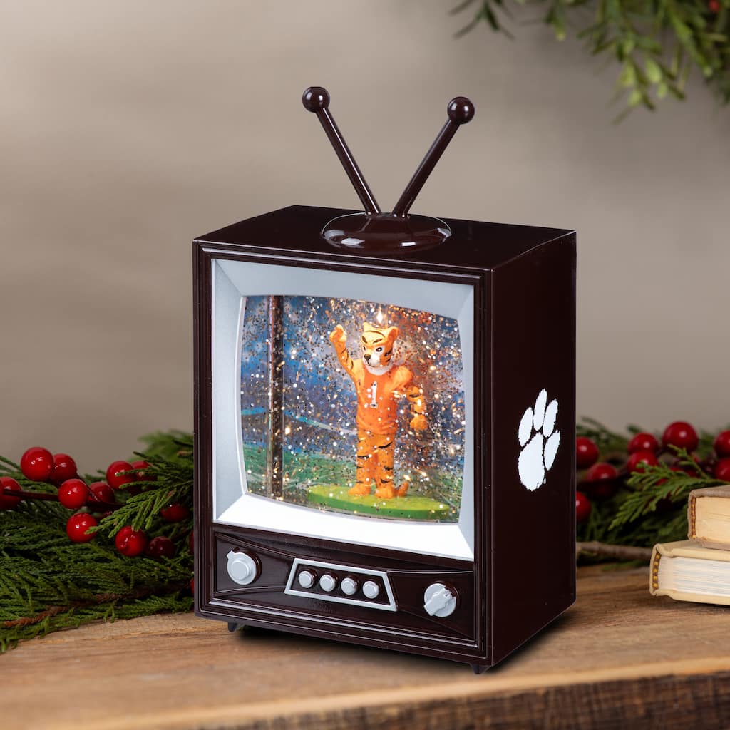 Clemson University 8 in. Vintage TV Light Up Water Lantern Snow Globe with Mascot