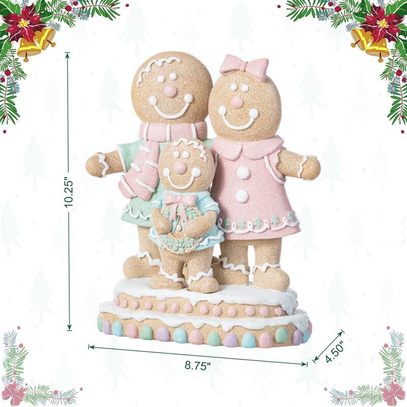 Glitzhome Resin Christmas Gingerbread Figurines Xmas Table Decor for Party Mantel Shelf Sitter
