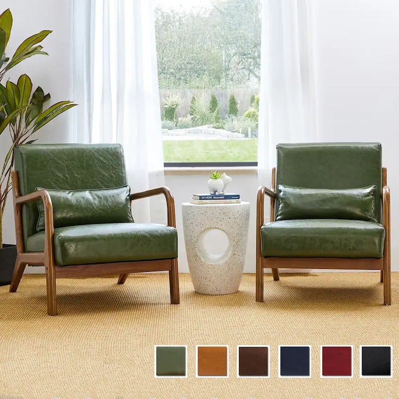 Glitzhome Set of 2 30.75"H Mid-Century Modern PU Leather Accent Chairs with Cushion - 25.75"W x 33.75"D x 30.75"H
