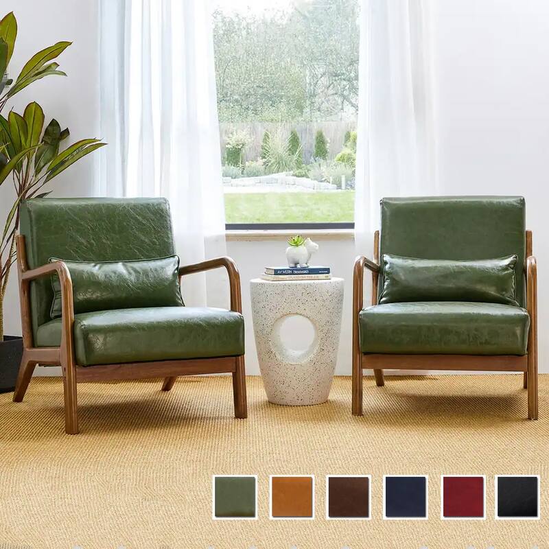 Glitzhome Set of 2 30.75"H Mid-Century Modern PU Leather Accent Chairs - 25.75"W x 33.75"D x 30.75"H - Green-leftover