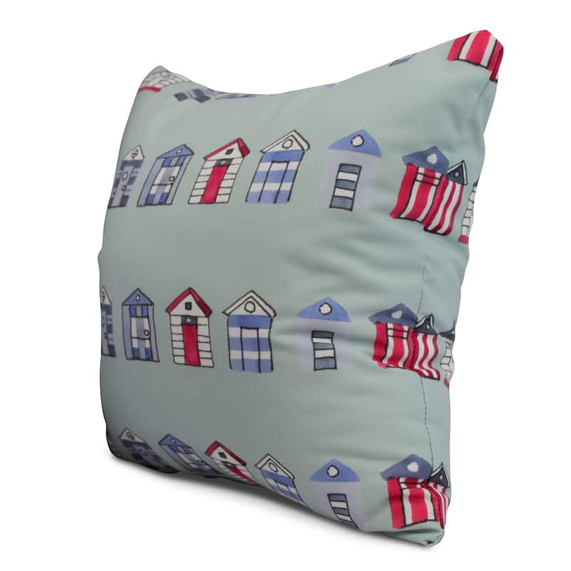16 x 16 Inch Multi Beach Hut Stripe Print Outdoor Pillow