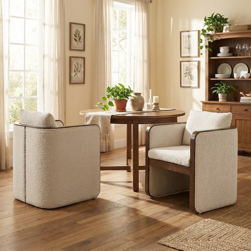 Christopher Knight Home Kest Rubberwood Fabric Dining Chair with Oversized Upholstered Comfort - Almond + Walnut