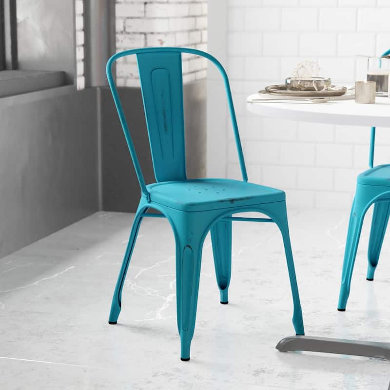 Distressed Metal Indoor-Outdoor Stackable Chair - Kitchen Furniture