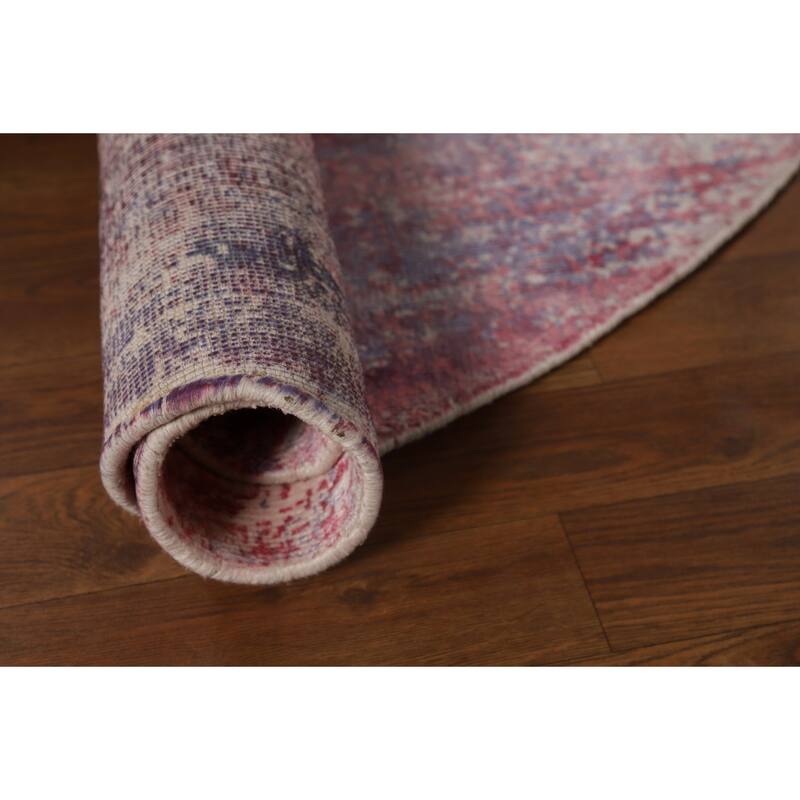 Contemporary Abstract Round Area Rug Handmade Beige Wool Carpet - 6'6" x 6'6"