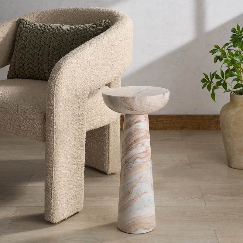 SAFAVIEH Couture Glendale Round Marble Accent Table - 10"W x 10"D x 20"H - White/Brown