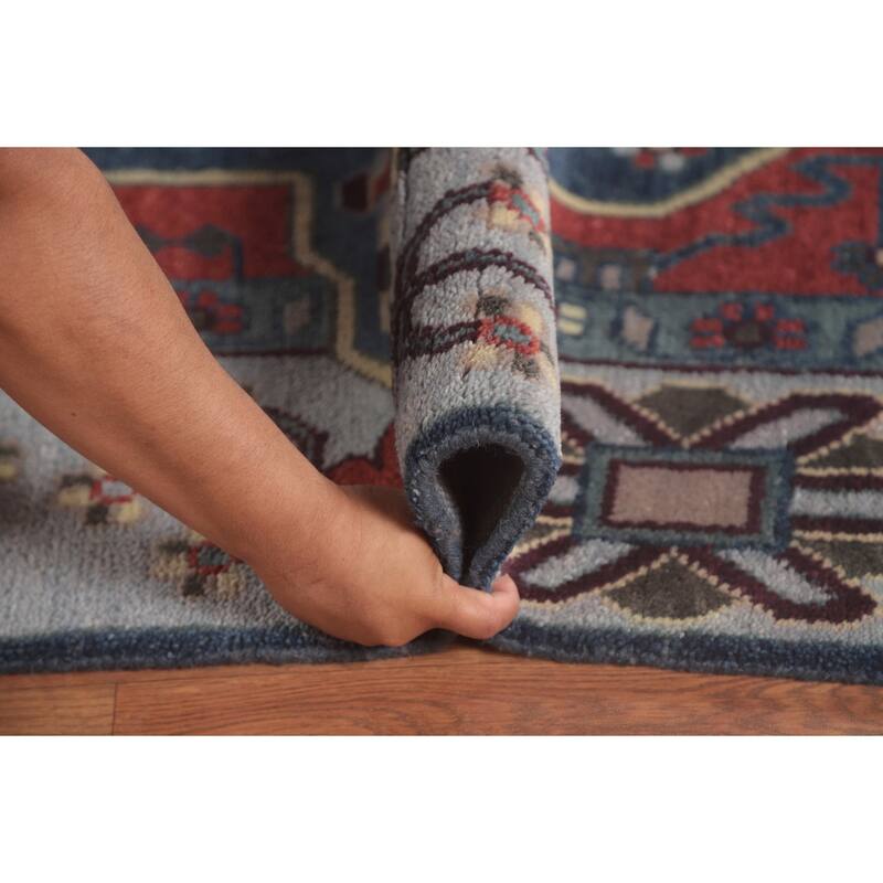 Blue Kazak Indian Area Rug Hand-Knotted Geometric Wool Carpet - 8'1" x 9'9"