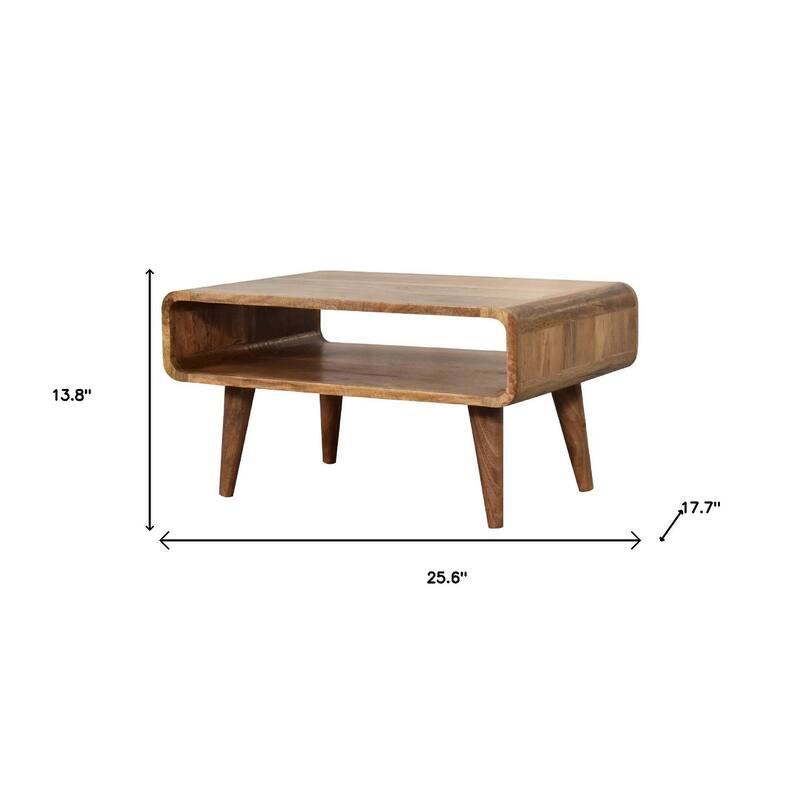 HomeRoots 26" Brown Solid Wood Open Shelving TV Stand - 25.60 in. x 13.80 in. x 17.70 in.