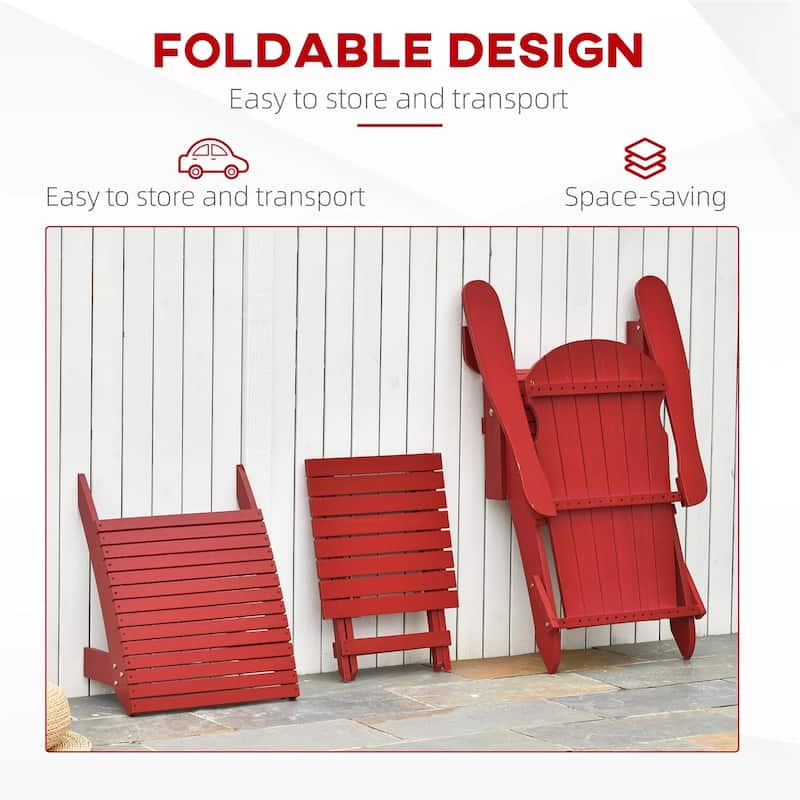 3-Piece Red Fir Folding Adirondack Chair Set with Ottoman and Side Table - 29.25" L x 35.5" W x 37.5" H
