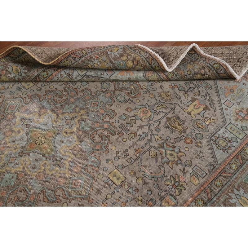 Hand Knotted Oriental 100% Wool Carpet Traditional Medallion Greys & Charcoal Tabriz Area Rug - 11' 2'' X 7' 11''