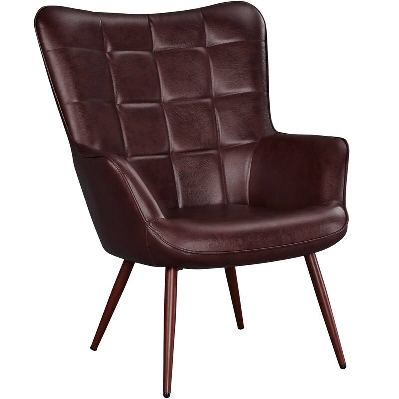 Yaheetech Faux Leather Chair Tufted Accent Chair for Living Room - Chestnut
