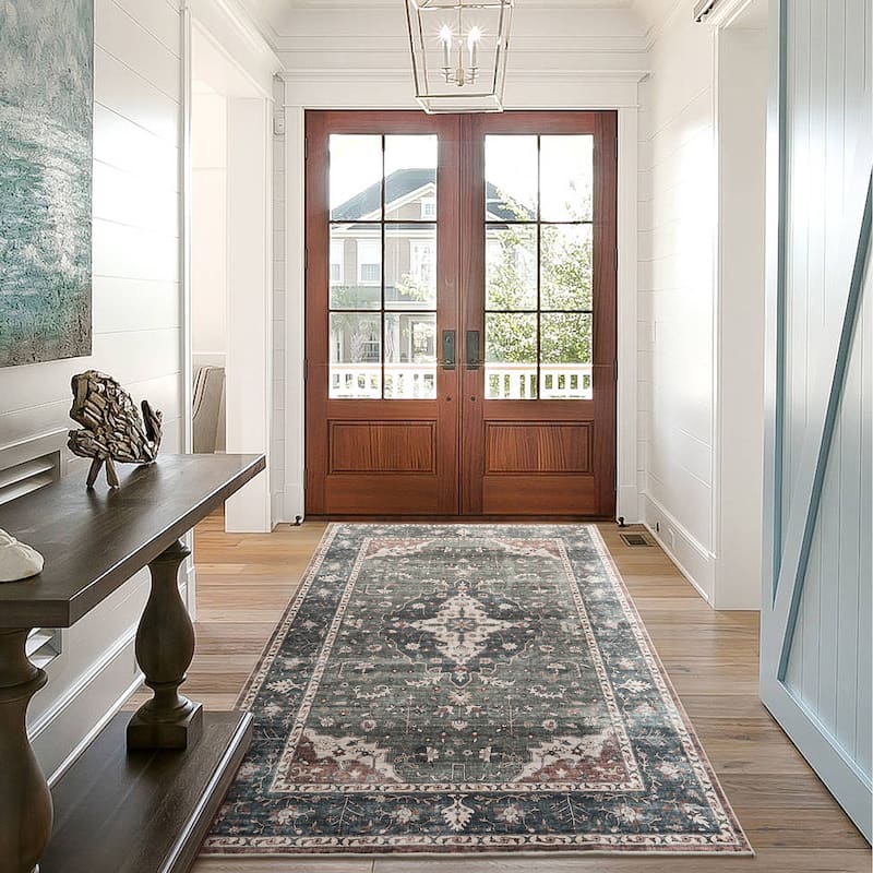 Glitzhome Machine Washable Boho Floral Medallion Area Rugs 5' x 8' - 5' x 8' - B