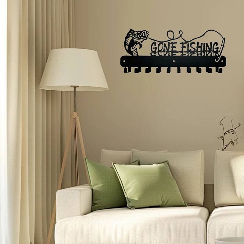 Black Metal Fish Shaped Key Rack with Wall Hook for Coastal Kitchens and Entryways - 11.81”L x 12.2”H