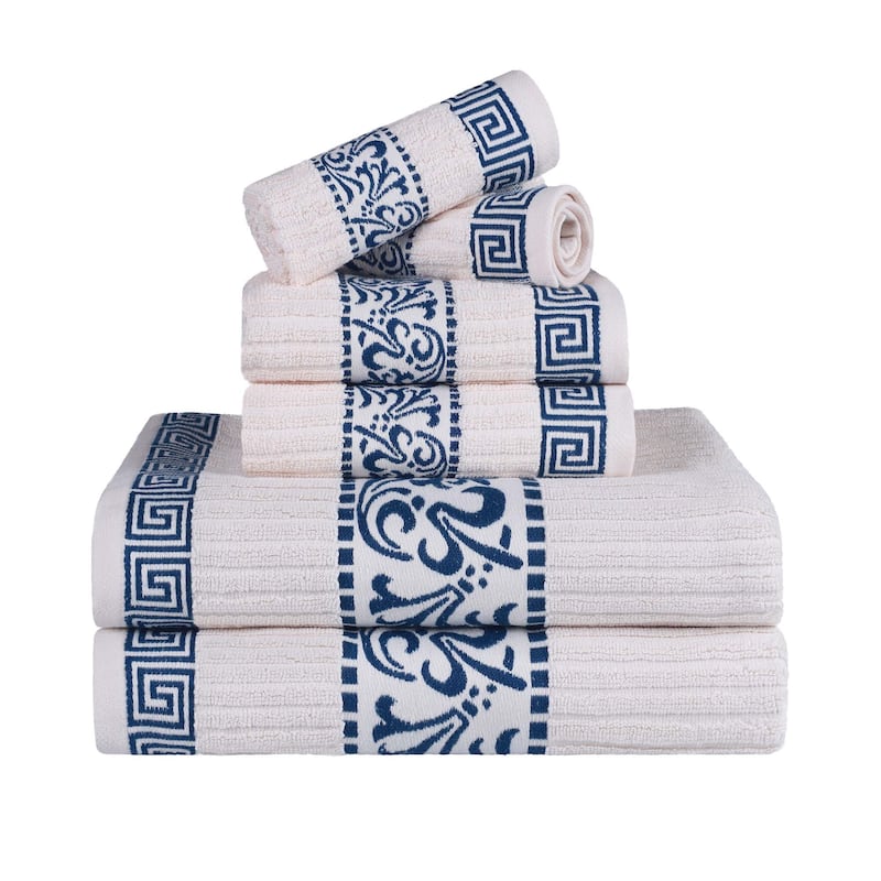 Superior Athens Cotton Floral Border Greek Key 6-Piece Towel Set