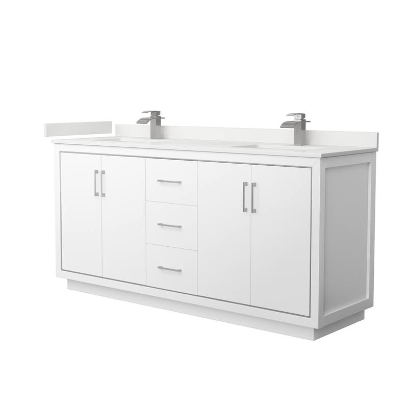 Wyndham Collection WCF111172D-QTZ-UNSMXX Icon 72" Free Standing Double - White / White Quartz Top / Brushed Nickel Hardware