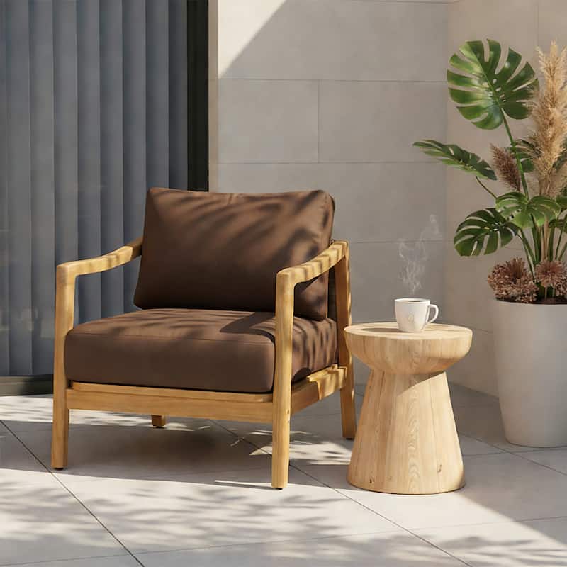 Christopher Knight Home - Outdoor Acacia Wood Club Chair with Rope Back and Water-Repellent Cushions - Single - Brown+Teak