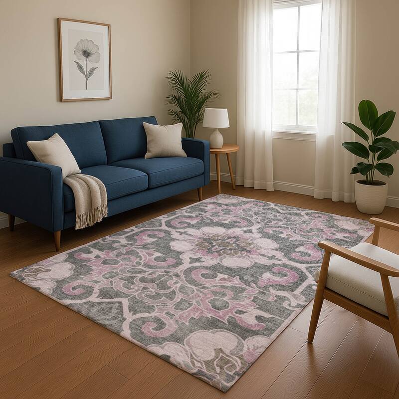 Premium Washable Super Soft Raj Traditional Mayfield Rug - Pink - 10' x 14'