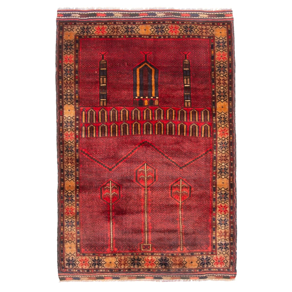 ECARPETGALLERY Hand-knotted Teimani Red Wool Rug - 3'1 x 4'8