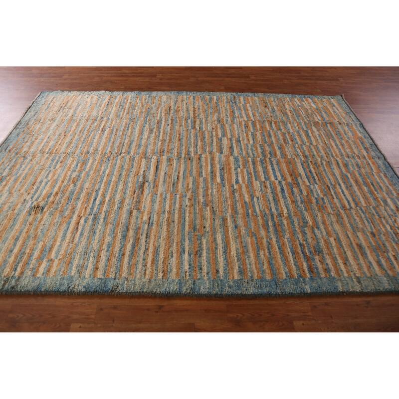 Striped Moroccan Oriental Area Rug Handmade Wool Carpet - 6'9" x 9'9"