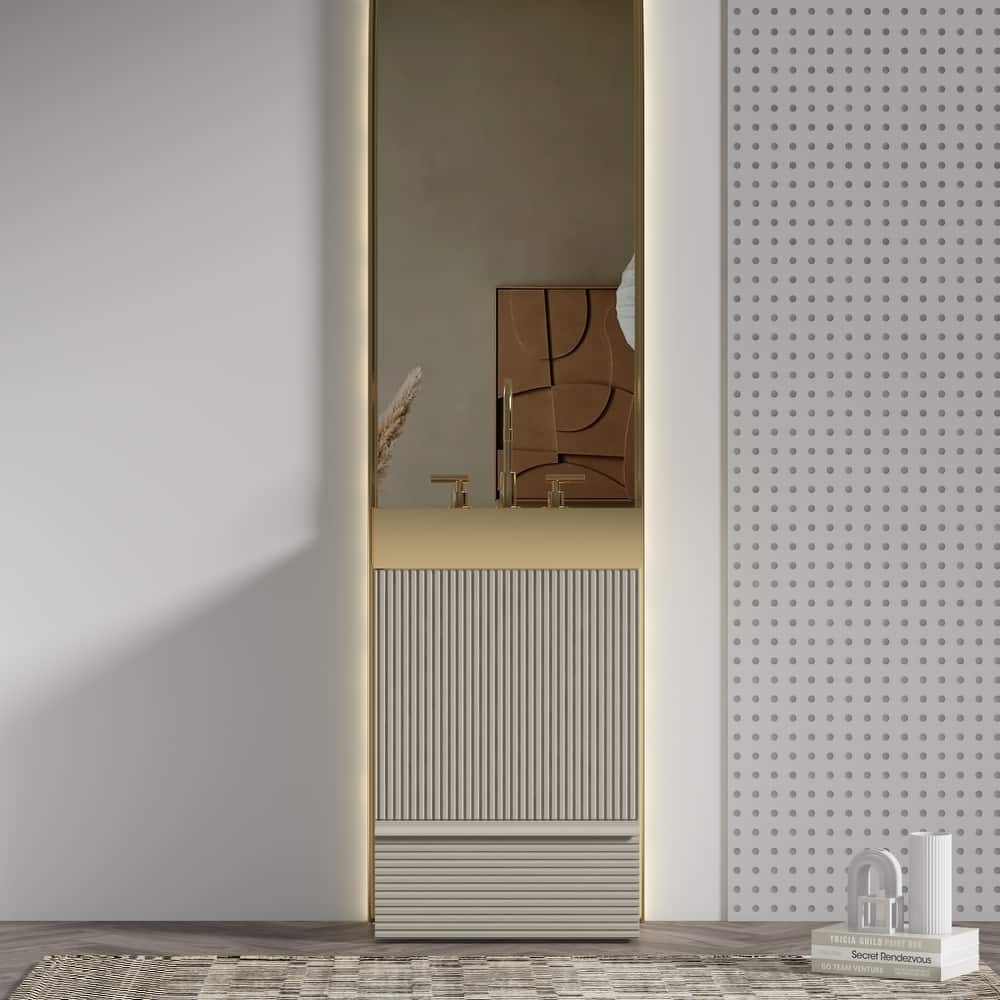 20" Striped Bathroom Vanity with Integrated Brushed Gold Stainless Steel Bathroom Sink, One-Piece Metal Basin without Faucet