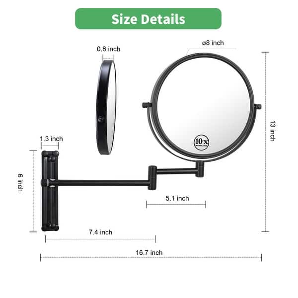 dimension image slide 2 of 3, 8 inch Double-Sided Framed Wall Mounted Magnifying Bathroom Mirror