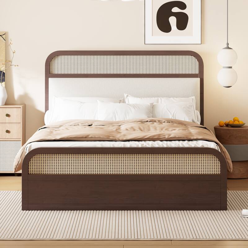 Espresso Modern Queen Size Bed with Trundle and Drawers