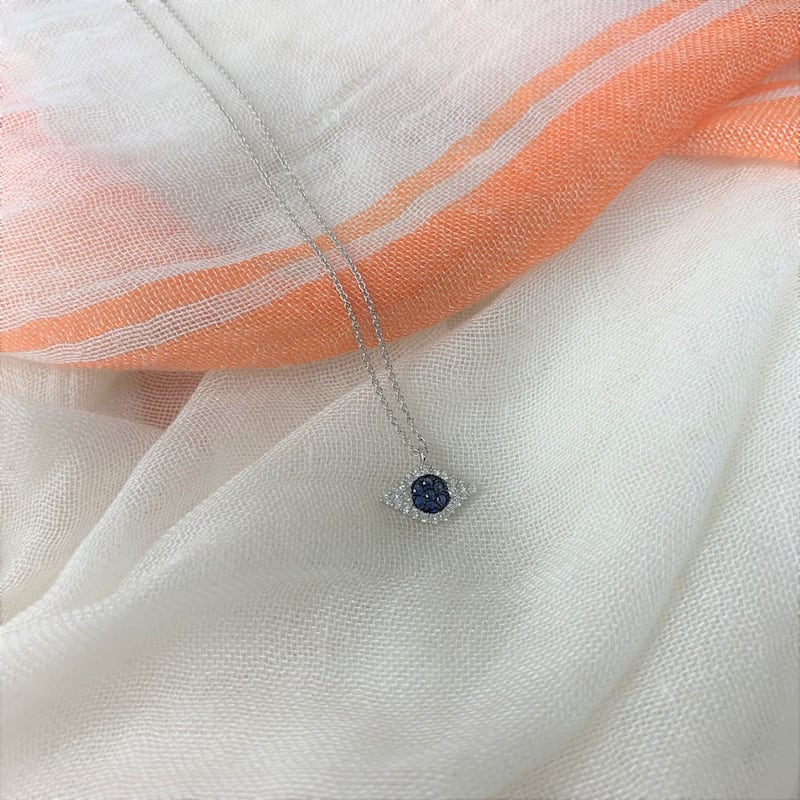 Joelle Evil Eye Necklace Diamond & Sapphire 14k Gold 1/10 ct TDW Gift for Her