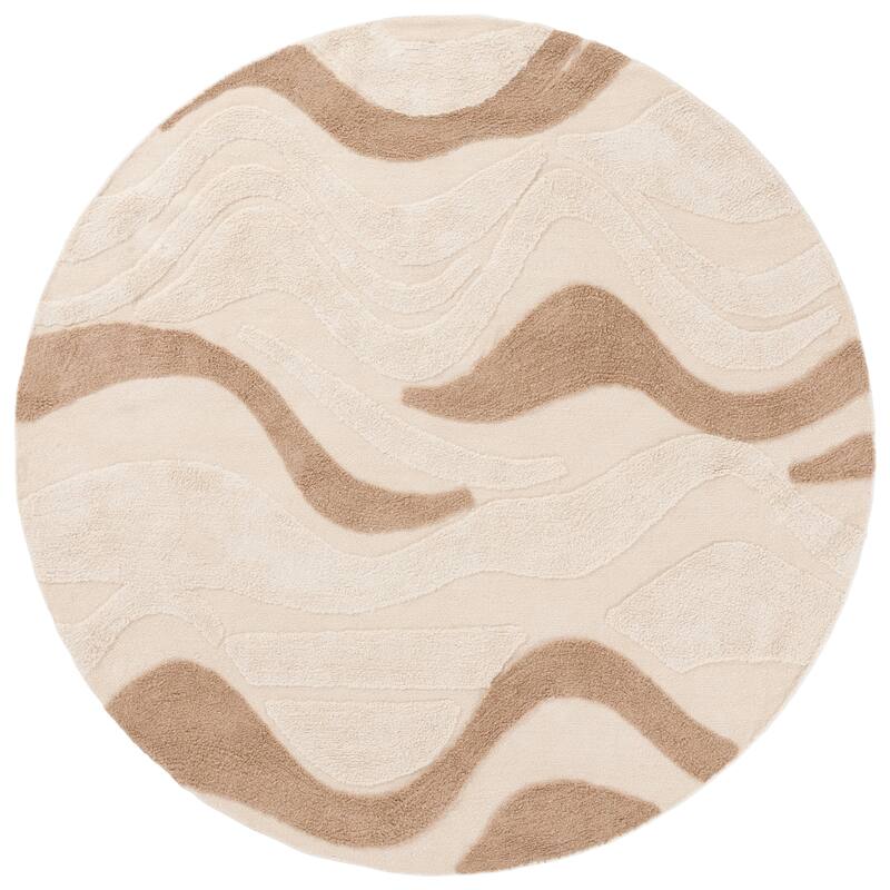 SAFAVIEH Handmade Vermont Adolina Wool Rug - 6' Round - Ivory/Beige