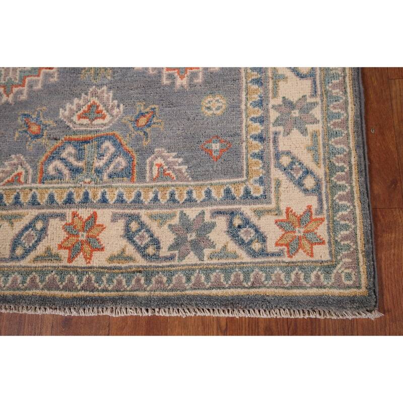 Gray Geometric Kazak Accent Rug Hand-Knotted Foyer Wool Carpet - 2'8" x 4'1"