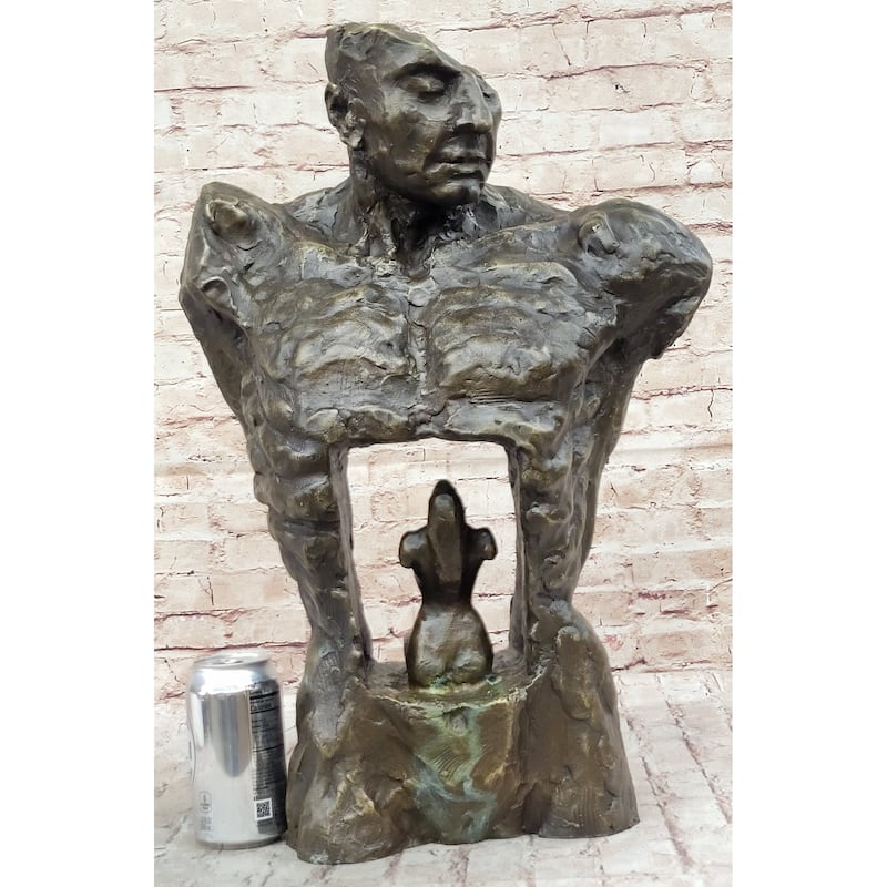 Male Torso W/ Female Figure Inside Surreal Abstract Bronze Statue Sculpture Modern Art 22 Inches X 15 Inches