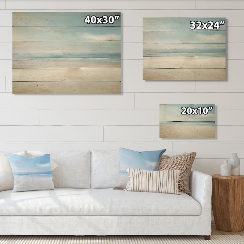 Designart "Minimalism Beachside Serenity" Nautical & Beach Print on Natural Pine Wood