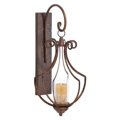 Metal Single Candle Wall Sconce - Bronze - Roche River Decor - 12"W x 13"L x 25"H