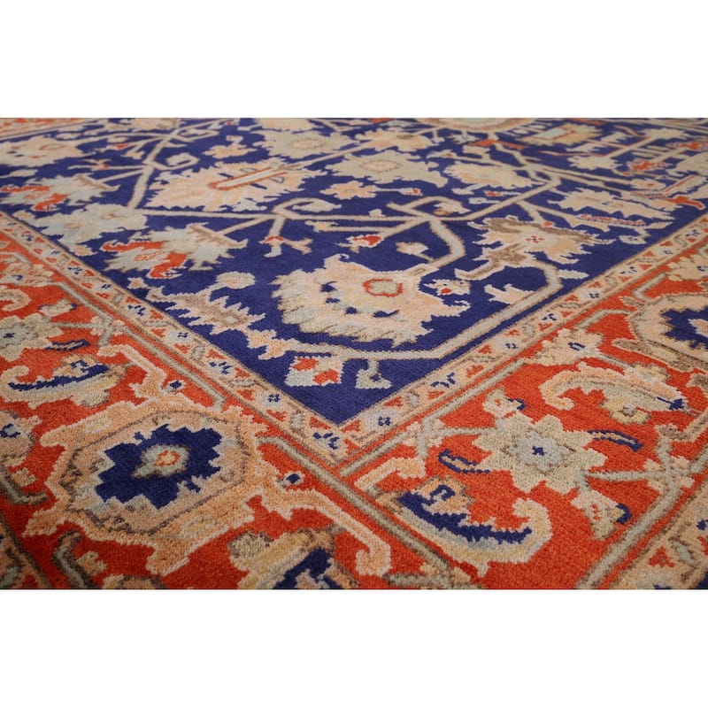 Heriz Serapi Indian Area Rug Hand-Knotted Blue Oriental Wool Carpet - 8'10" x 11'9"